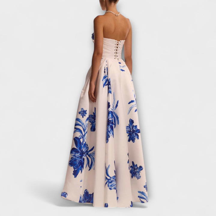 Carmela | Vestido maxi floral con volante en los hombros
