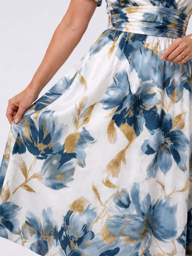 Elvira | Vestido midi con flores sobre azul