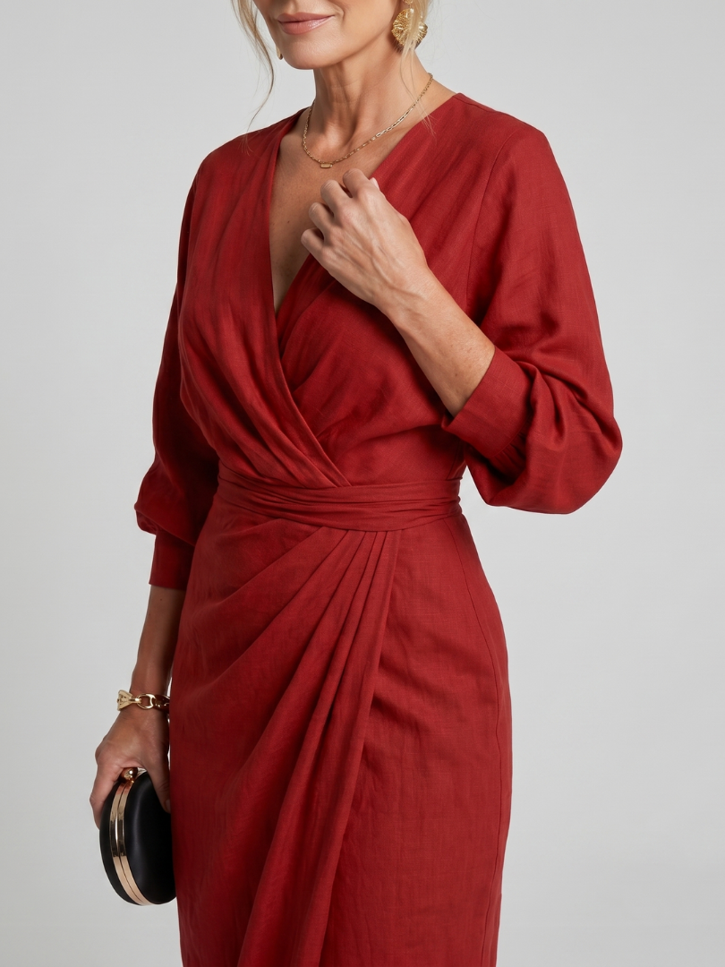 Juana | Vestido cruzado rojo de manga larga