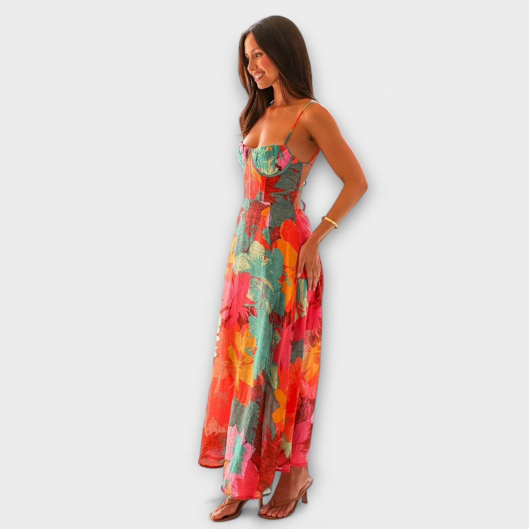 Olga | Vestido maxi floral con escote pronunciado