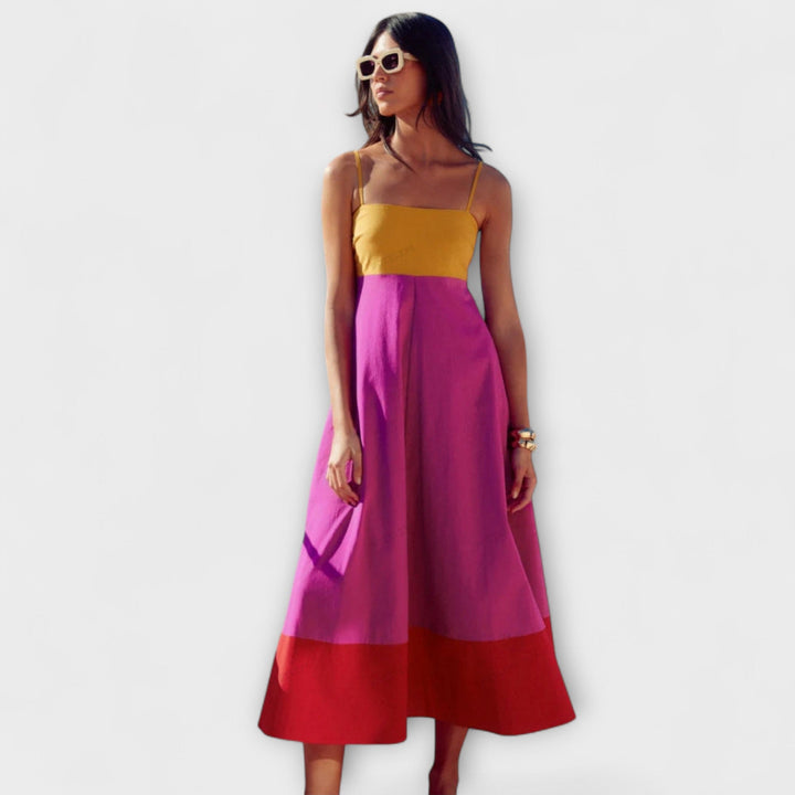 Diana | Vestido maxi de tirantes en color block