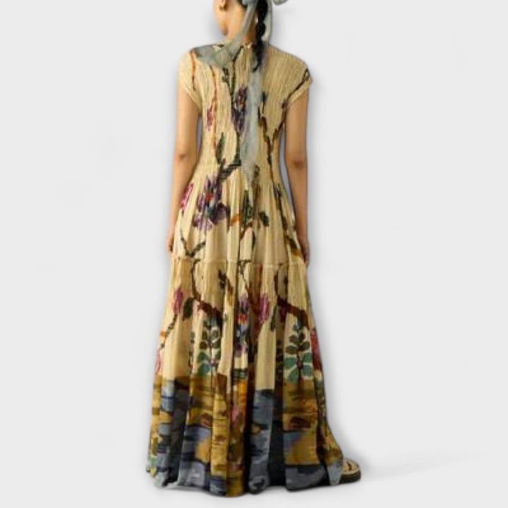 Rosa | Vestido maxi plisado estampado