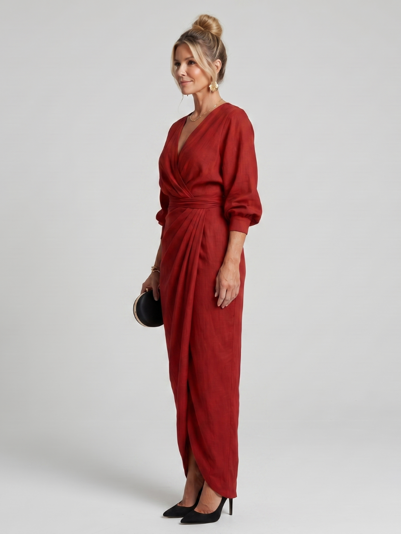 Juana | Vestido cruzado rojo de manga larga
