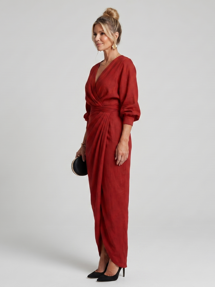 Juana | Vestido cruzado rojo de manga larga