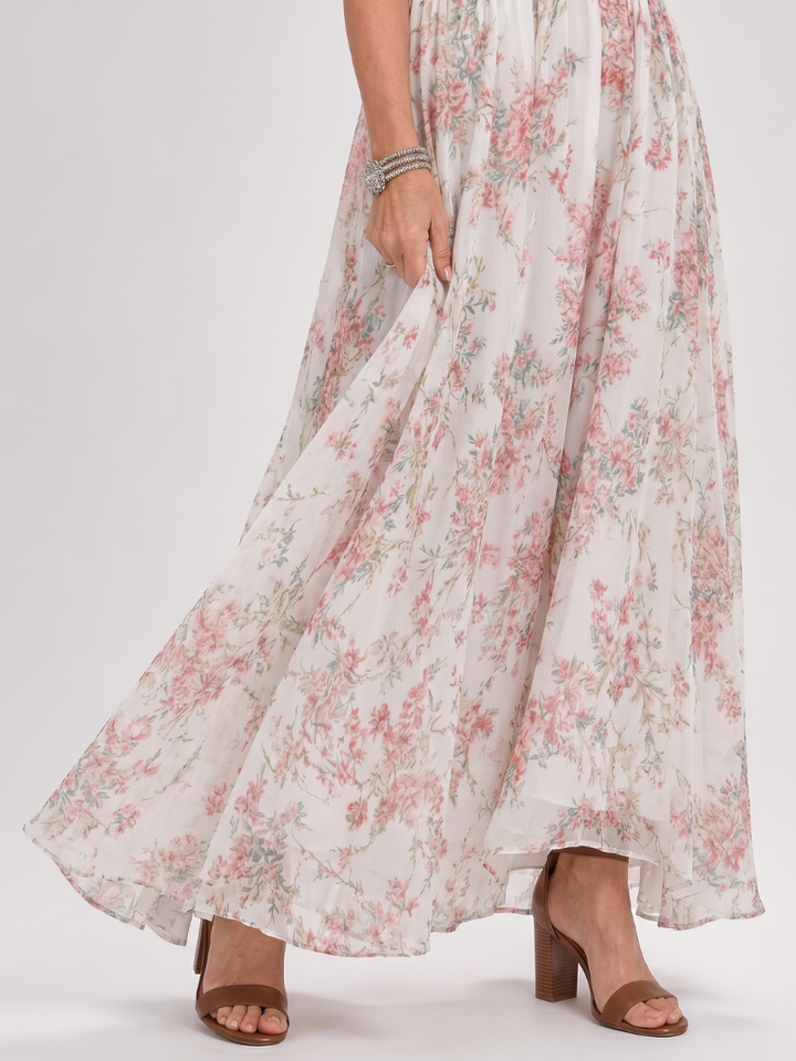 Miriam | Vestido midi con flores pequeñas sobre crema