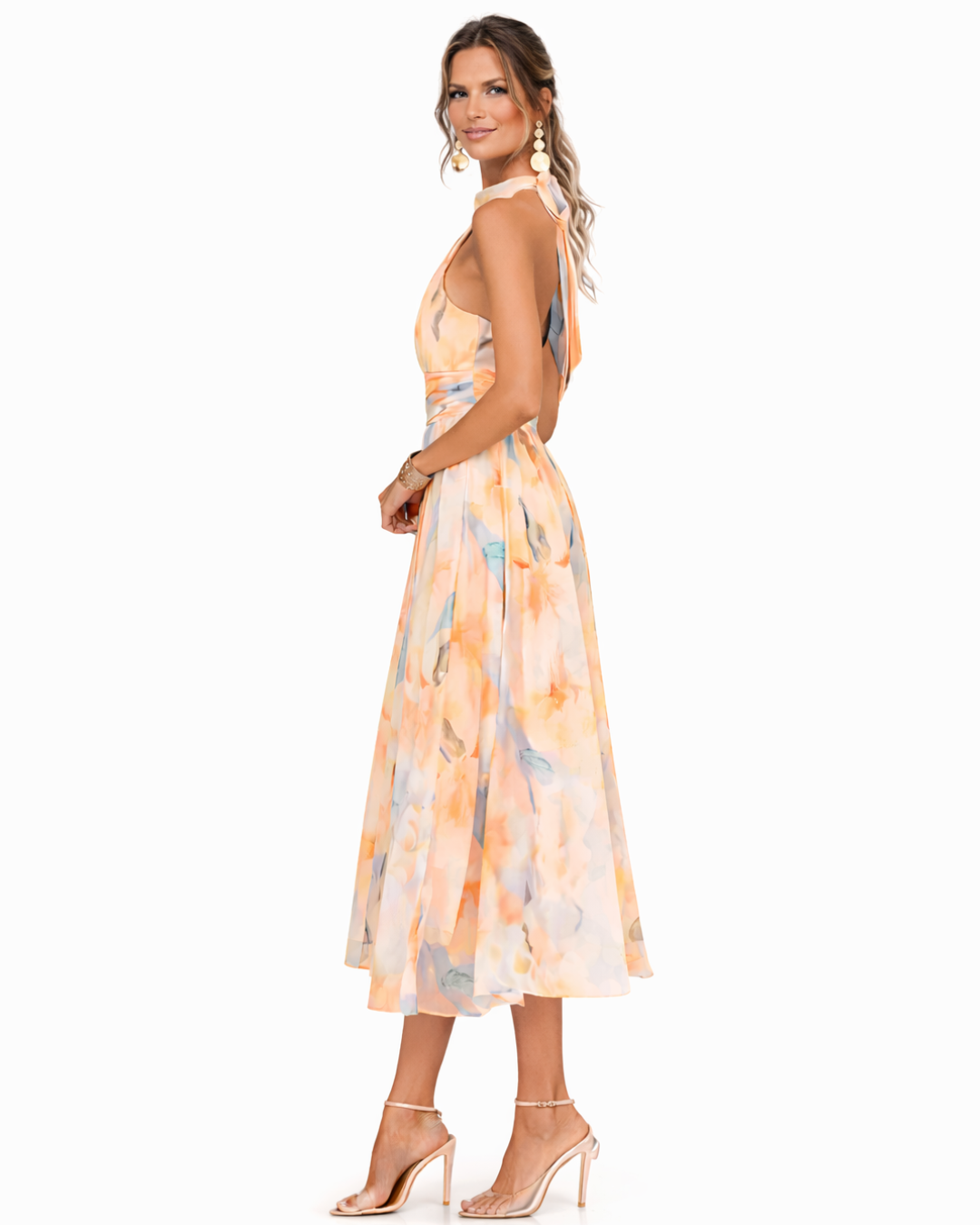 Aitana | Vestido maxi halter con estampado en acuarela