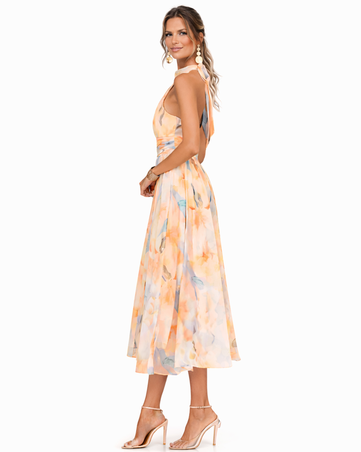 Aitana | Vestido maxi halter con estampado en acuarela