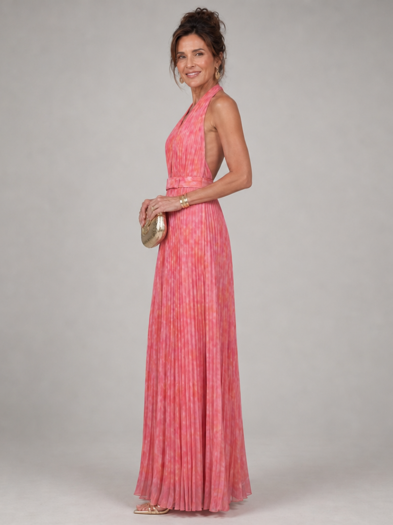 Sofía | Vestido largo plisado en coral