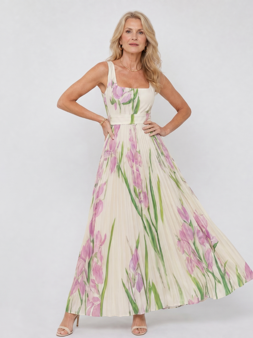 Gloria | Vestido plisado con tulipanes
