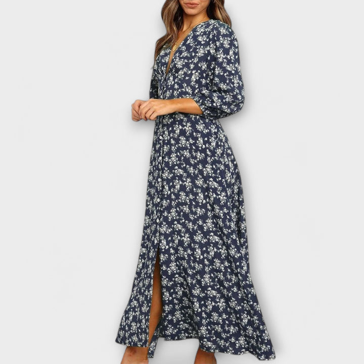 Guadalupe | Vestido maxi floral con botonadura