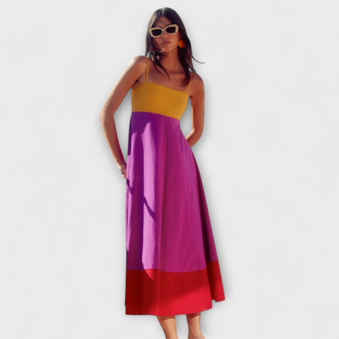 Diana | Vestido maxi de tirantes en color block