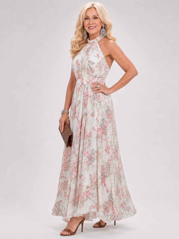 Miriam | Vestido midi con flores pequeñas sobre crema
