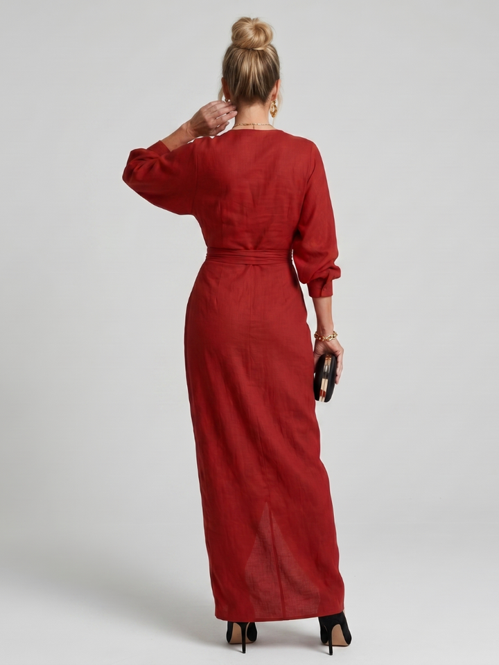 Juana | Vestido cruzado rojo de manga larga