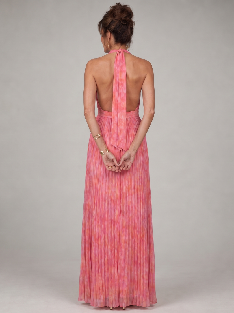 Sofía | Vestido largo plisado en coral