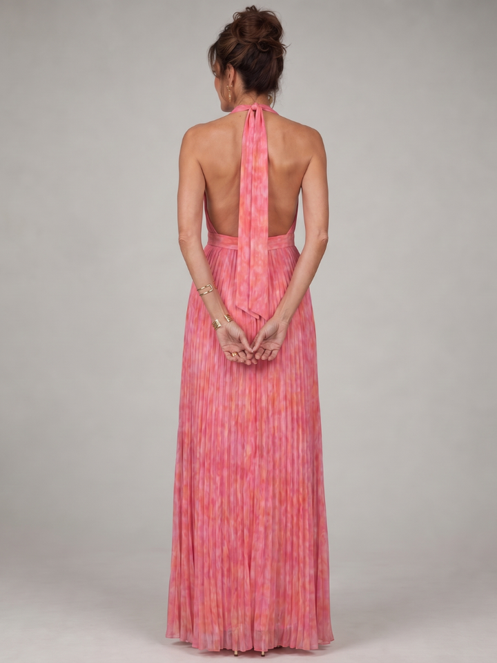Sofía | Vestido largo plisado en coral