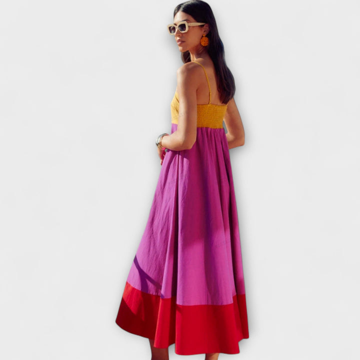 Diana | Vestido maxi de tirantes en color block