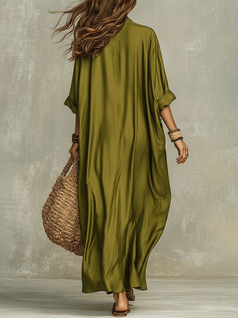 Aroa | Vestido largo verde oliva de corte holgado
