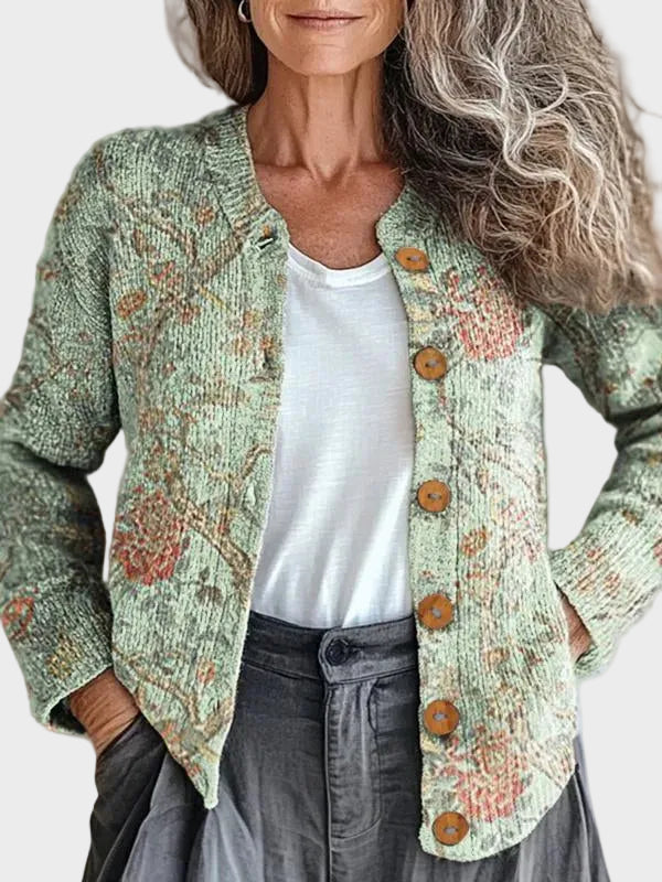 Rosa | Cárdigan con estampado vegetal en salvia y terracota