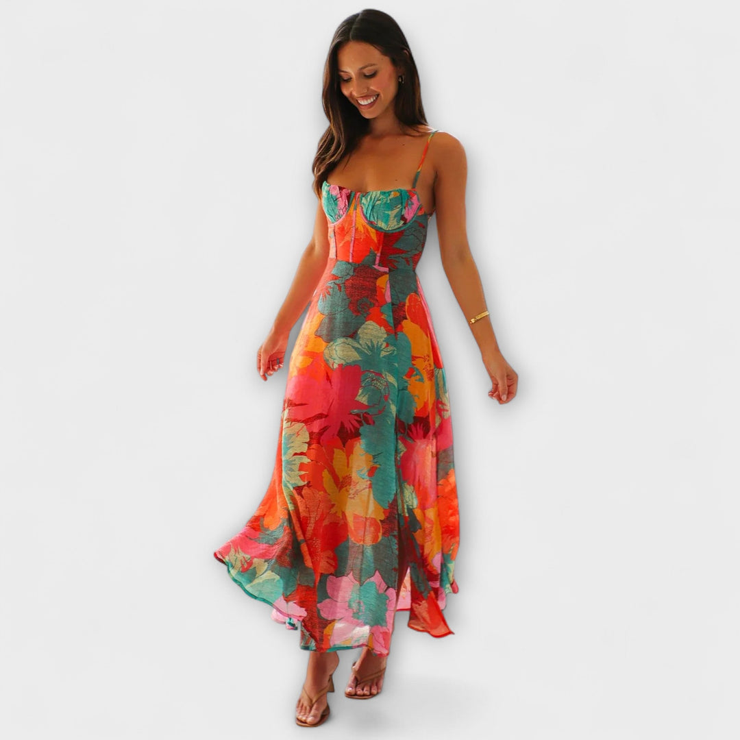 Olga | Vestido maxi floral con escote pronunciado