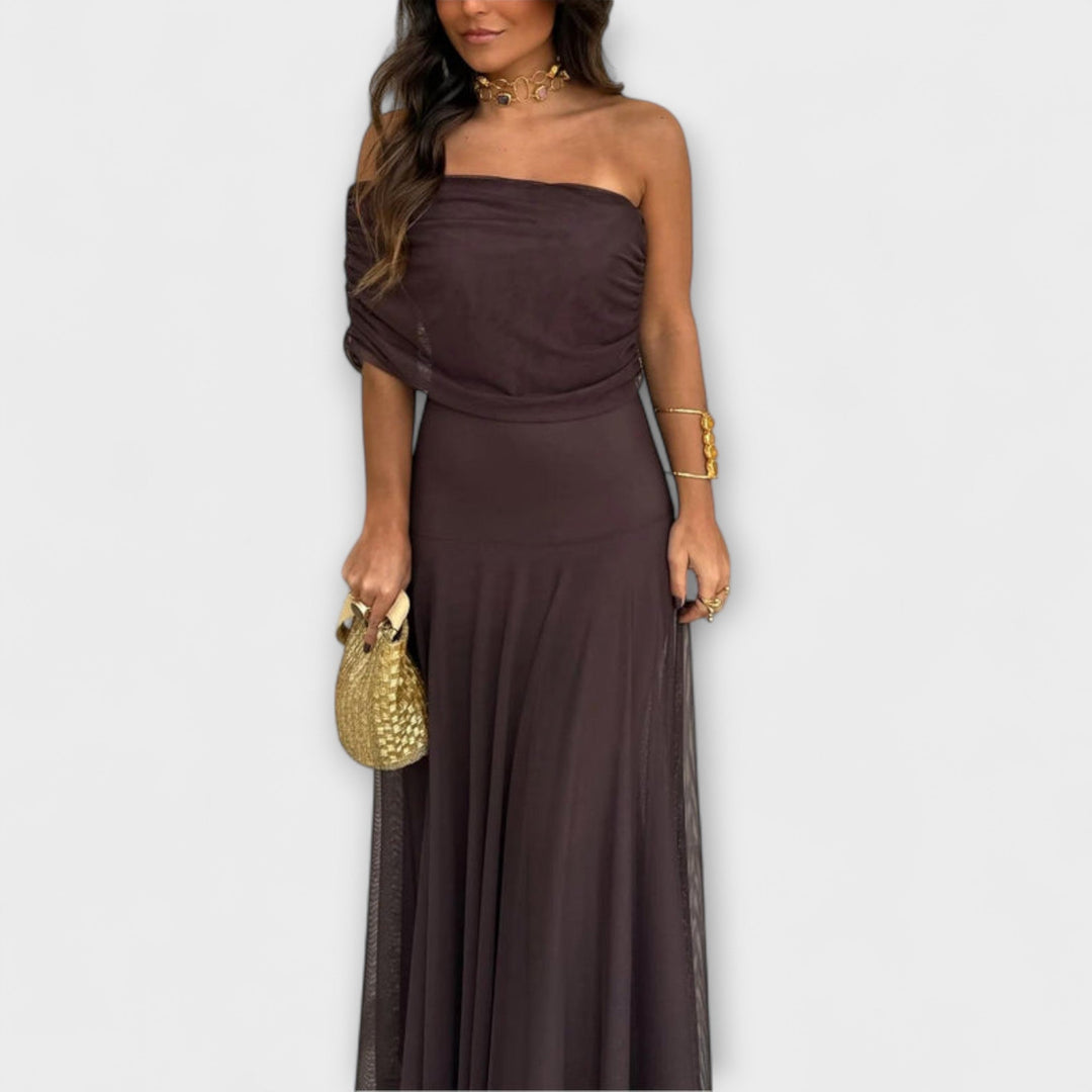 Marta | Vestido maxi de un hombro en georgette
