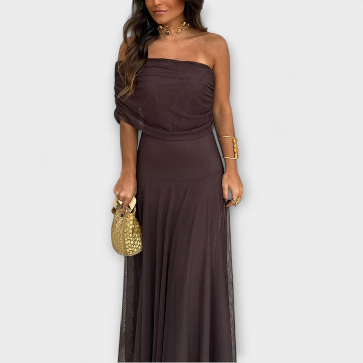 Marta | Vestido maxi de un hombro en georgette