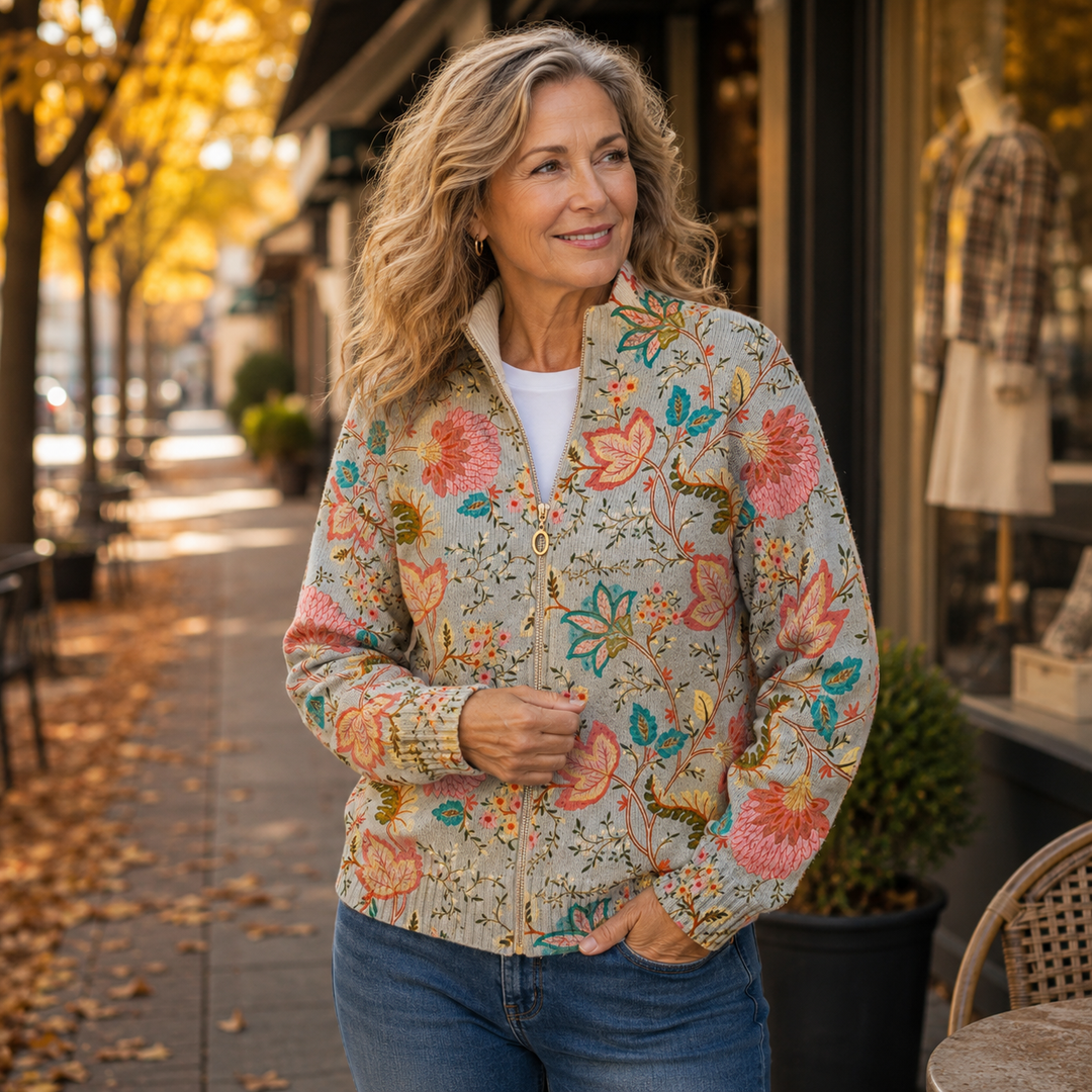 Vicenta | Cárdigan con cremallera y estampado de jardín vintage