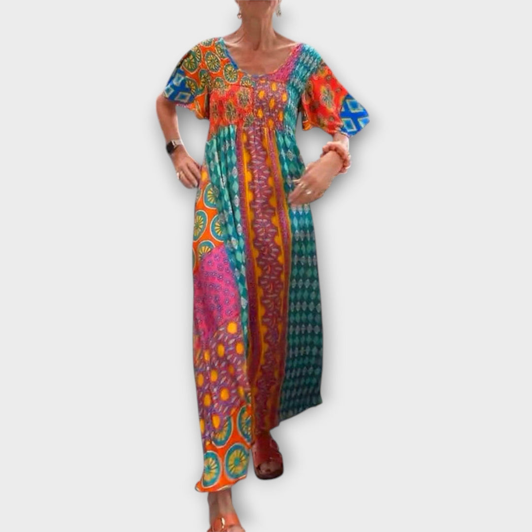Norma | Vestido maxi boho de colores vivos
