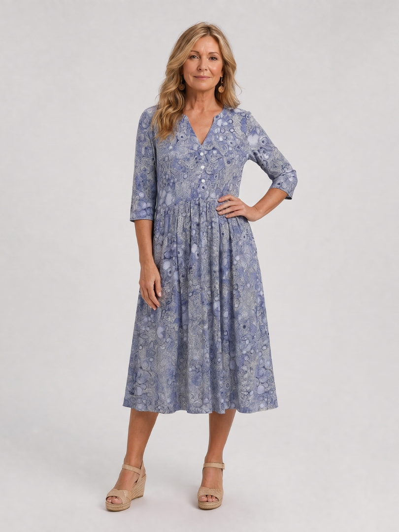 Eugenia | Vestido midi con flores pequeñas en beige