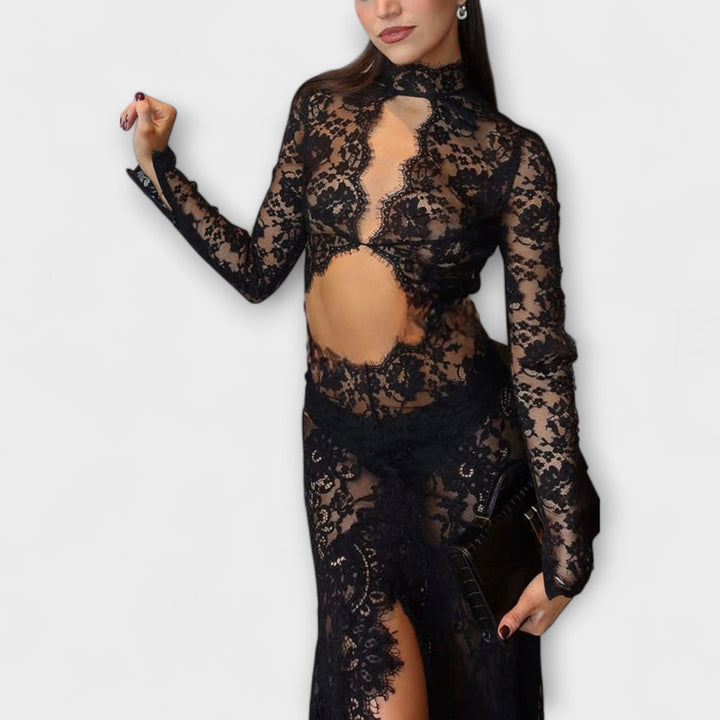 Nerea | Vestido maxi de encaje con manga larga