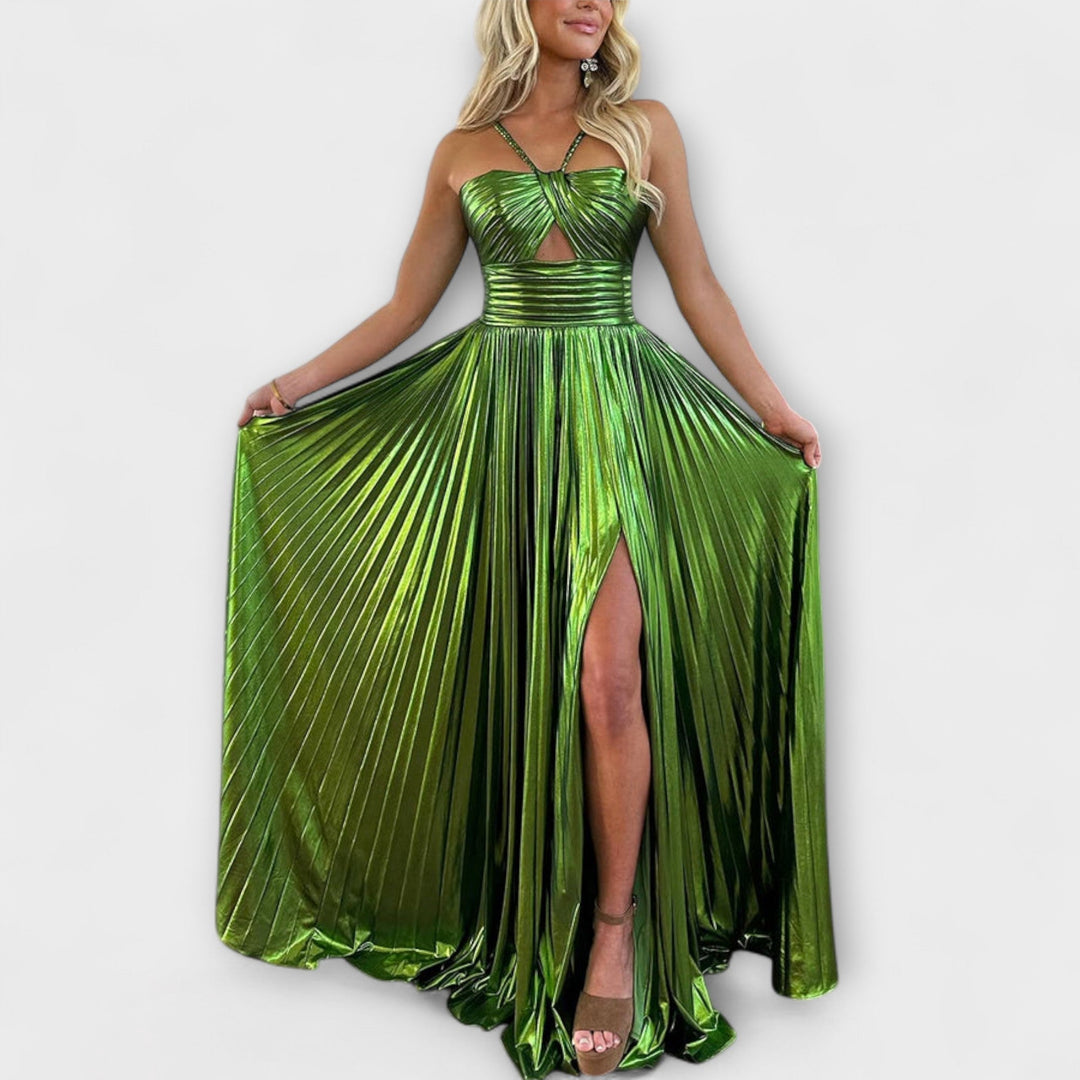 Daniela | Vestido maxi de tejido metalizado
