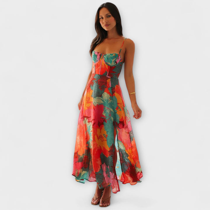 Olga | Vestido maxi floral con escote pronunciado