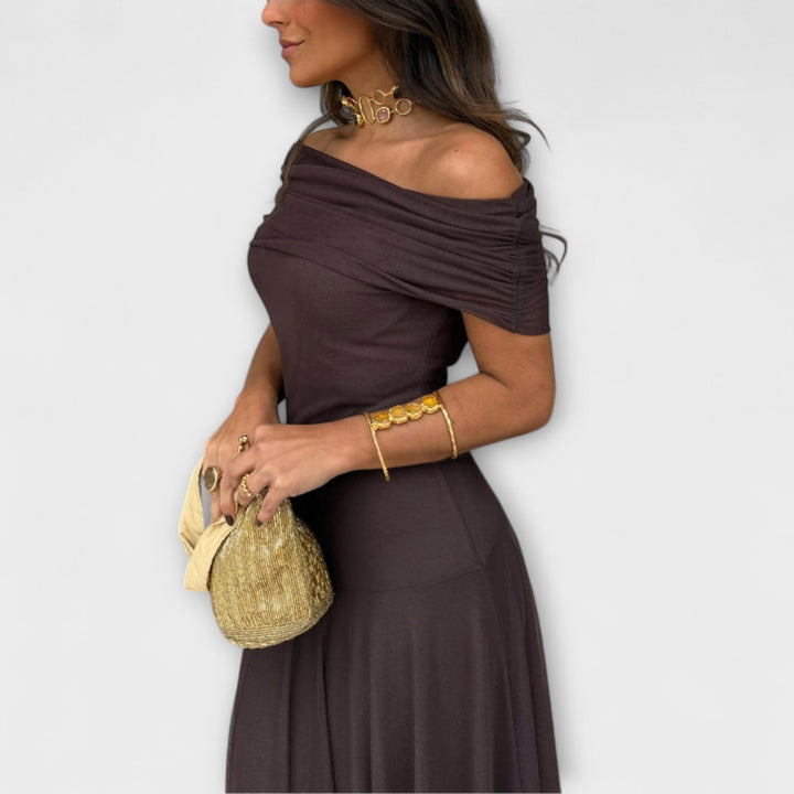 Marta | Vestido maxi de un hombro en georgette