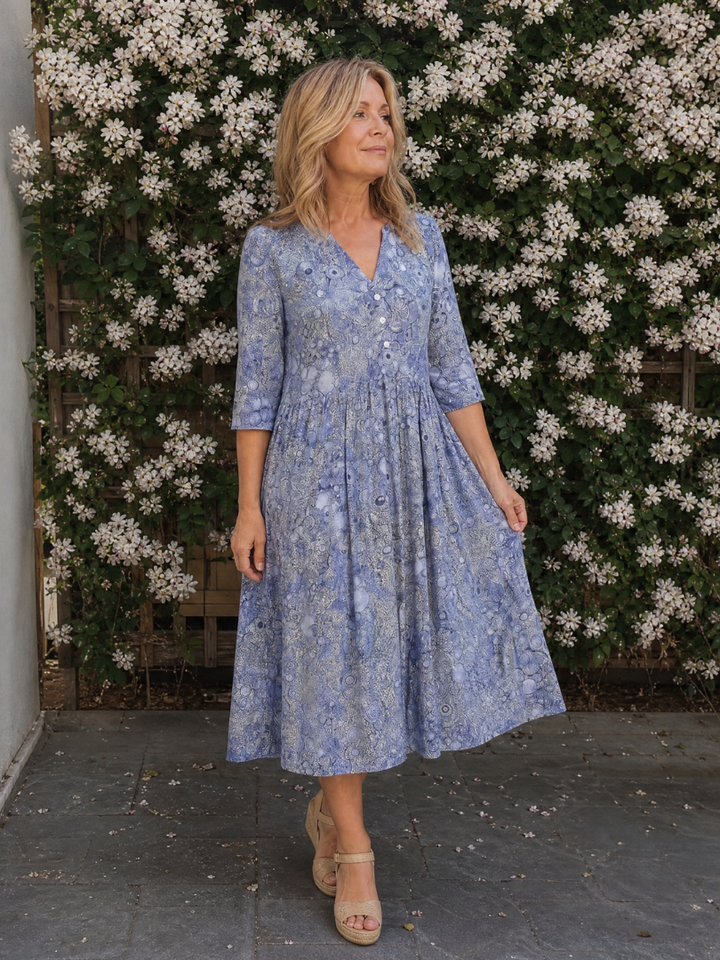 Eugenia | Vestido midi con flores pequeñas en beige