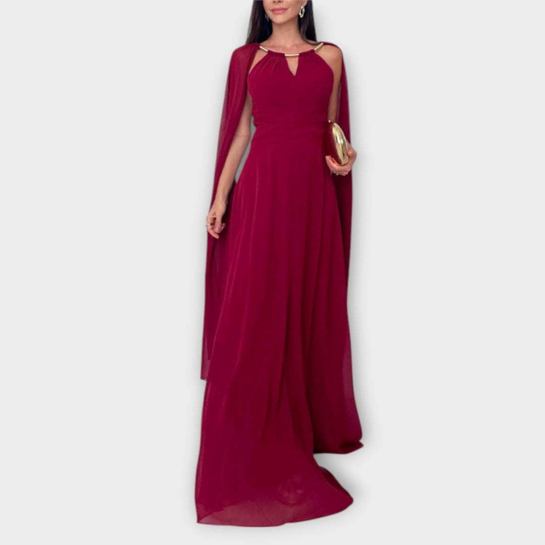 Maite | Vestido maxi con capa y abertura