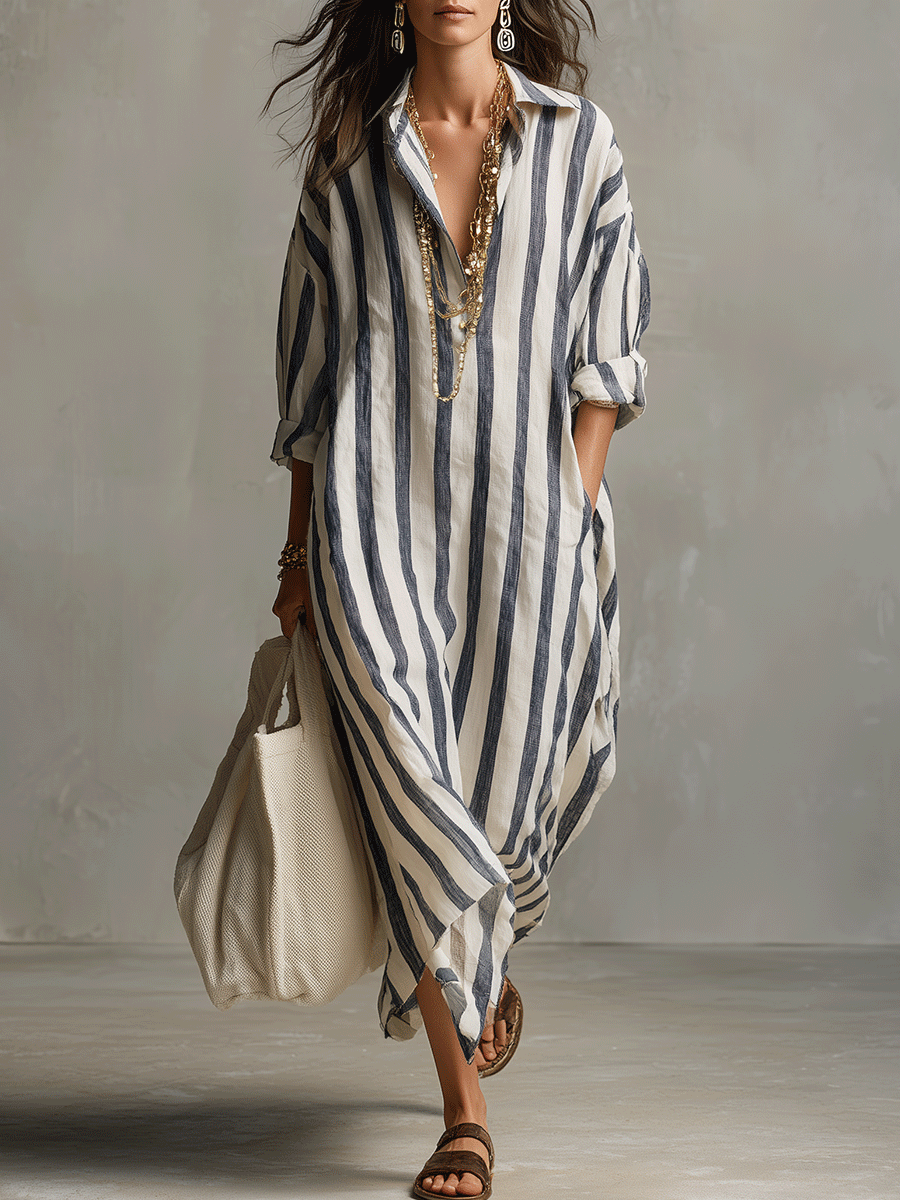 Pepa | Vestido camisero largo a rayas verticales