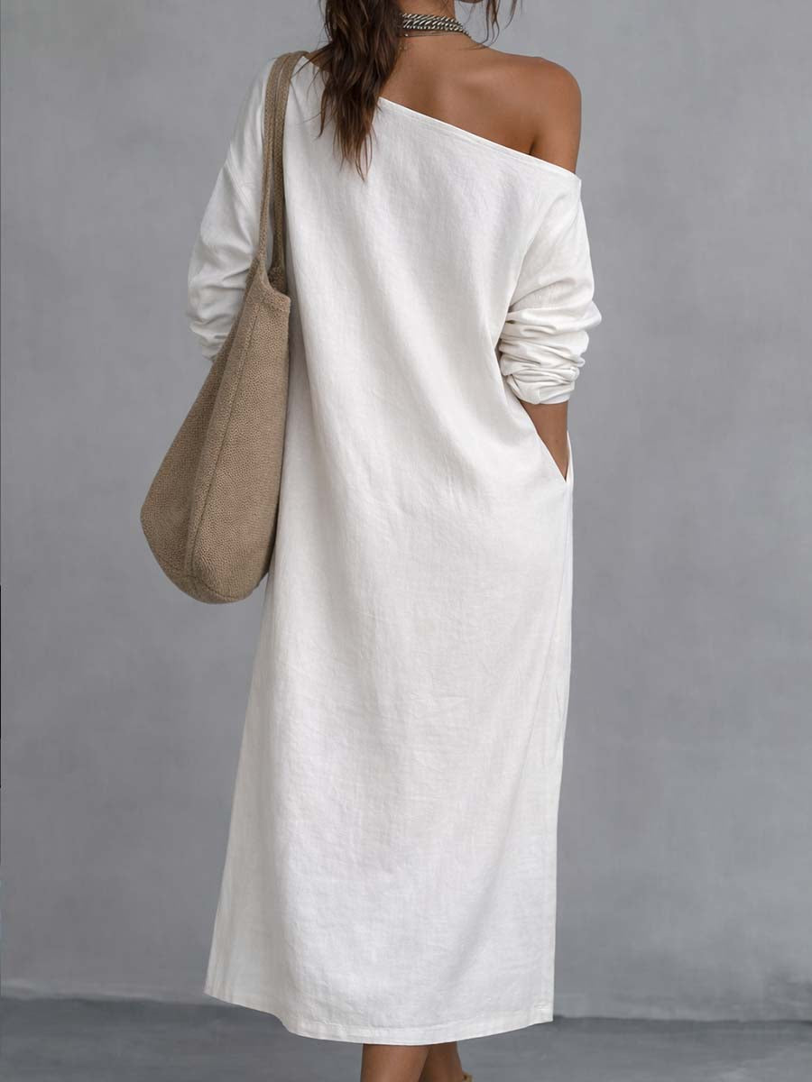 Marisa | Vestido midi de un solo hombro con abertura