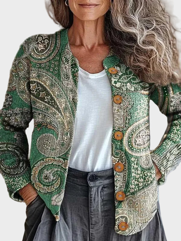 Amelia | Cárdigan de cachemir en verde y crema