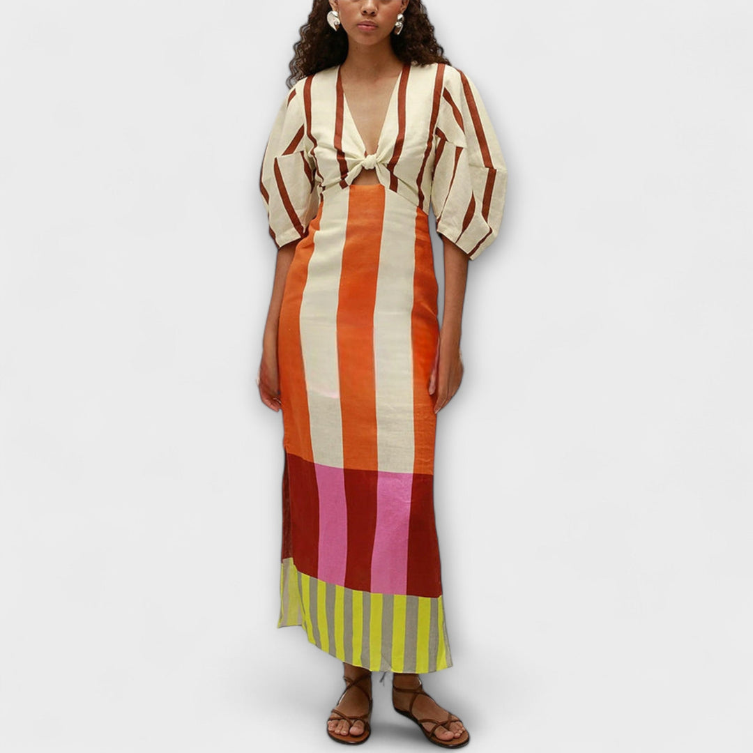 Rocío | Vestido maxi con abertura y mangas abullonadas