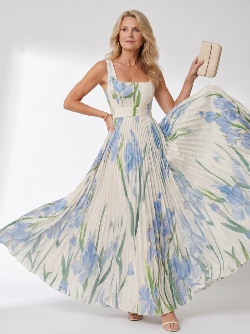 Gloria | Vestido plisado con tulipanes