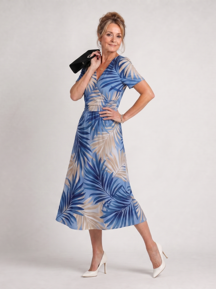 Esperanza | Vestido midi con flores sobre azul claro