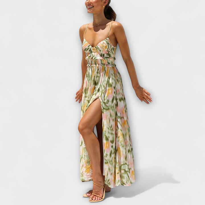 Inés | Vestido maxi estampado de caída fluida