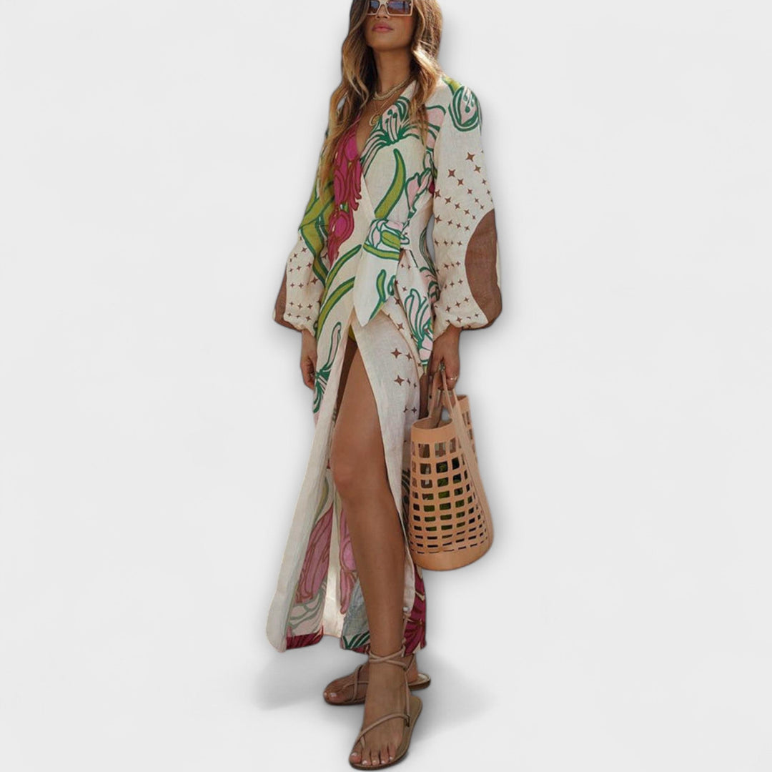 Blanca | Vestido maxi de lino con lazo
