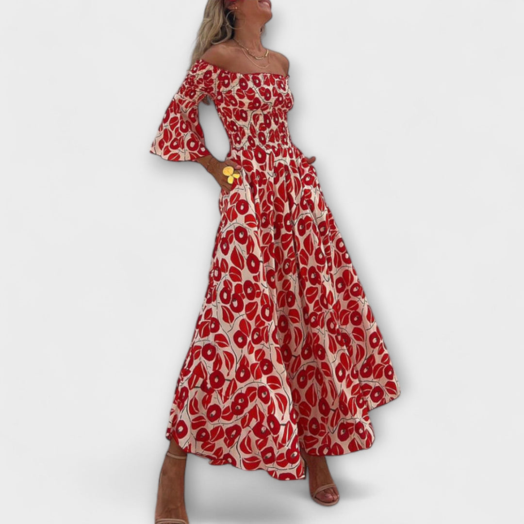 Lara | Vestido maxi con mangas acampanadas