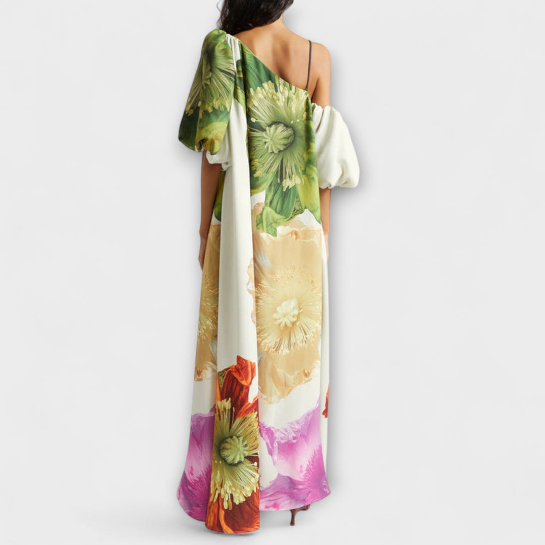Luz | Vestido maxi floral de un hombro