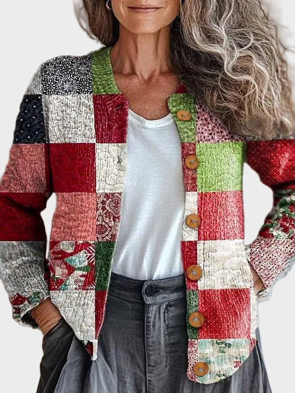 Silvana | Cárdigan de cuadros patchwork en rojo y verde