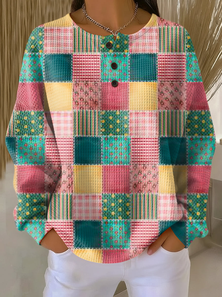 Lorena | Jersey patchwork en rosa y turquesa
