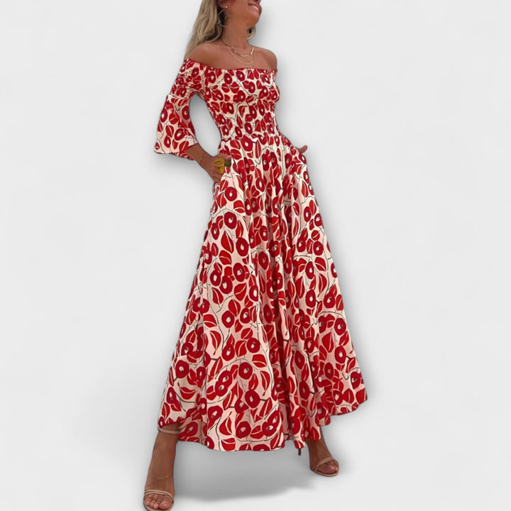 Laia | Vestido maxi con hombros descubiertos y flores