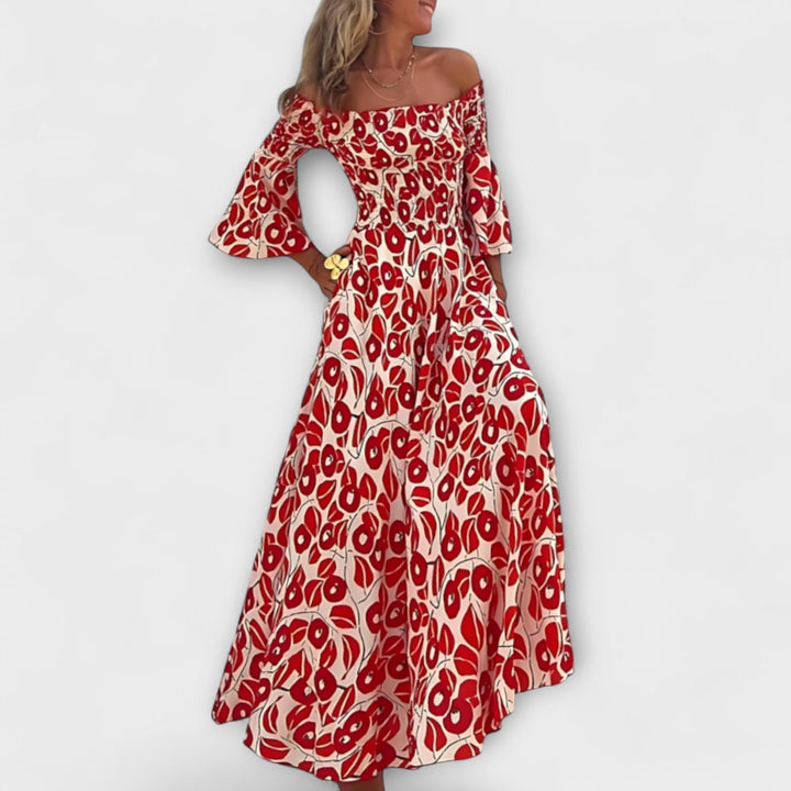 Laia | Vestido maxi con hombros descubiertos y flores