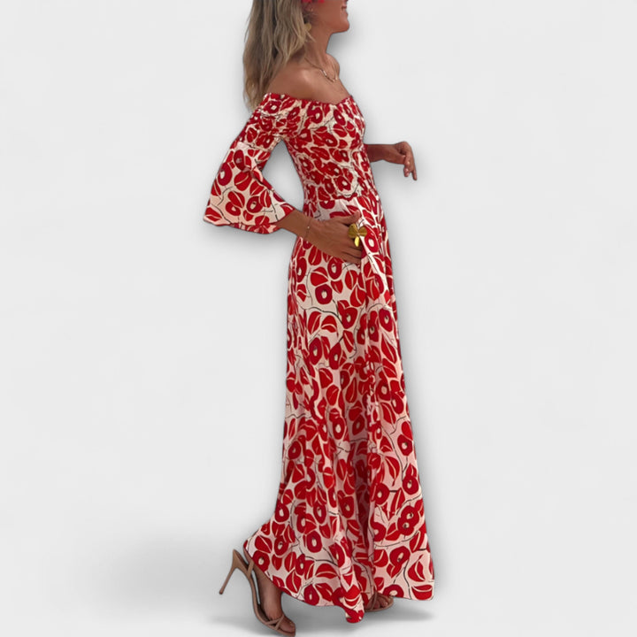Laia | Vestido maxi con hombros descubiertos y flores