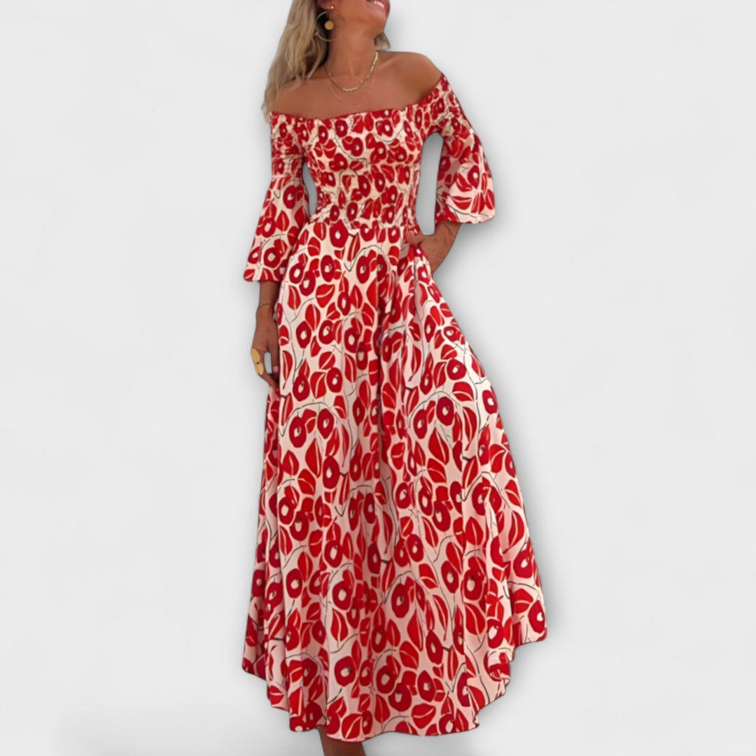 Laia | Vestido maxi con hombros descubiertos y flores